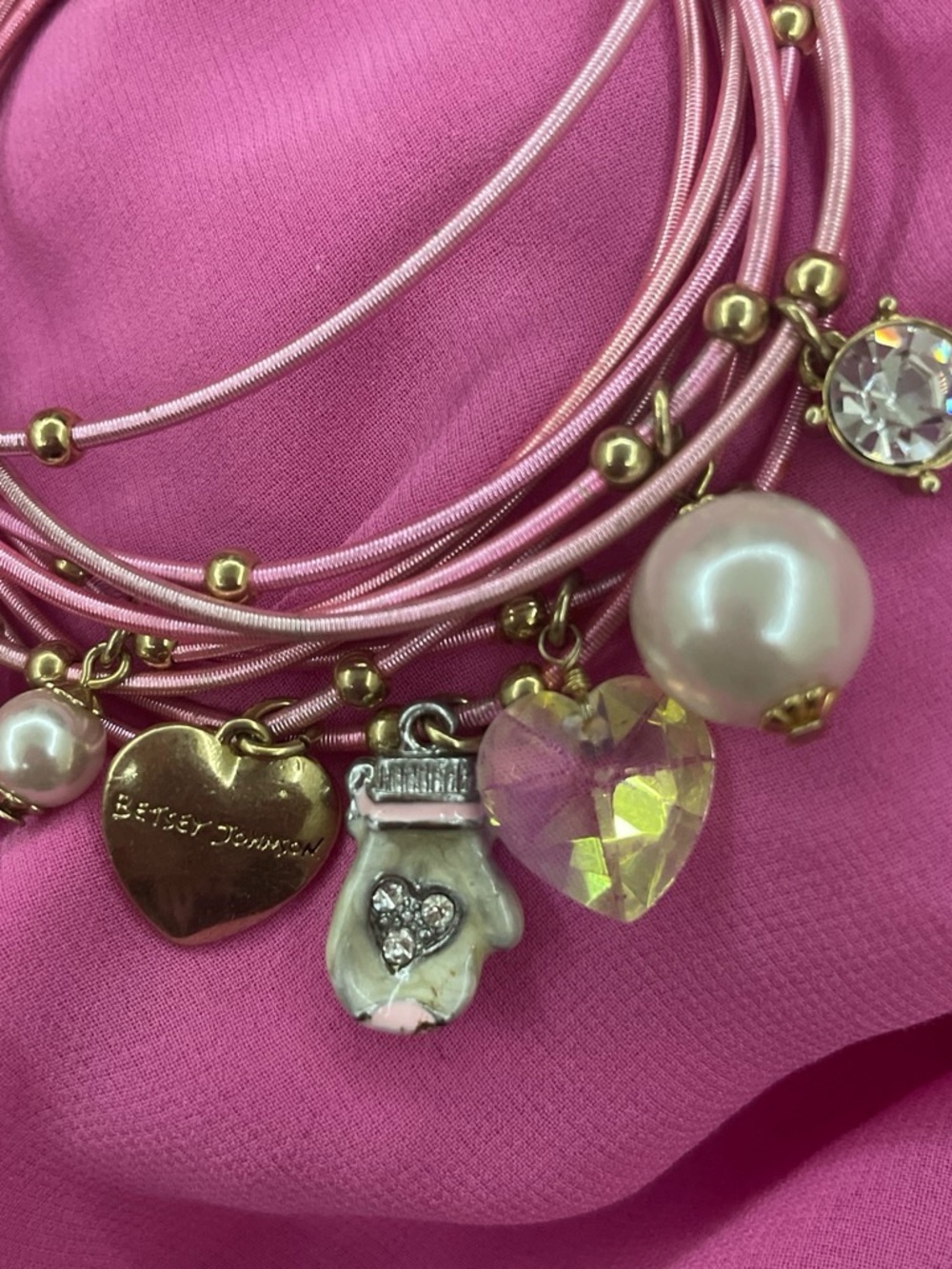 Betsey Johnson Pink Multi-Strand Charm Bracelet with Gold Accents